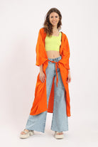 كارينا كيمونو سادة طويل واسع برباط بأكمام طويلة