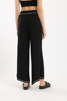 كارينا بنطلون بيجامة مطرز بالخيط خصر مرتفع واسع وطويل