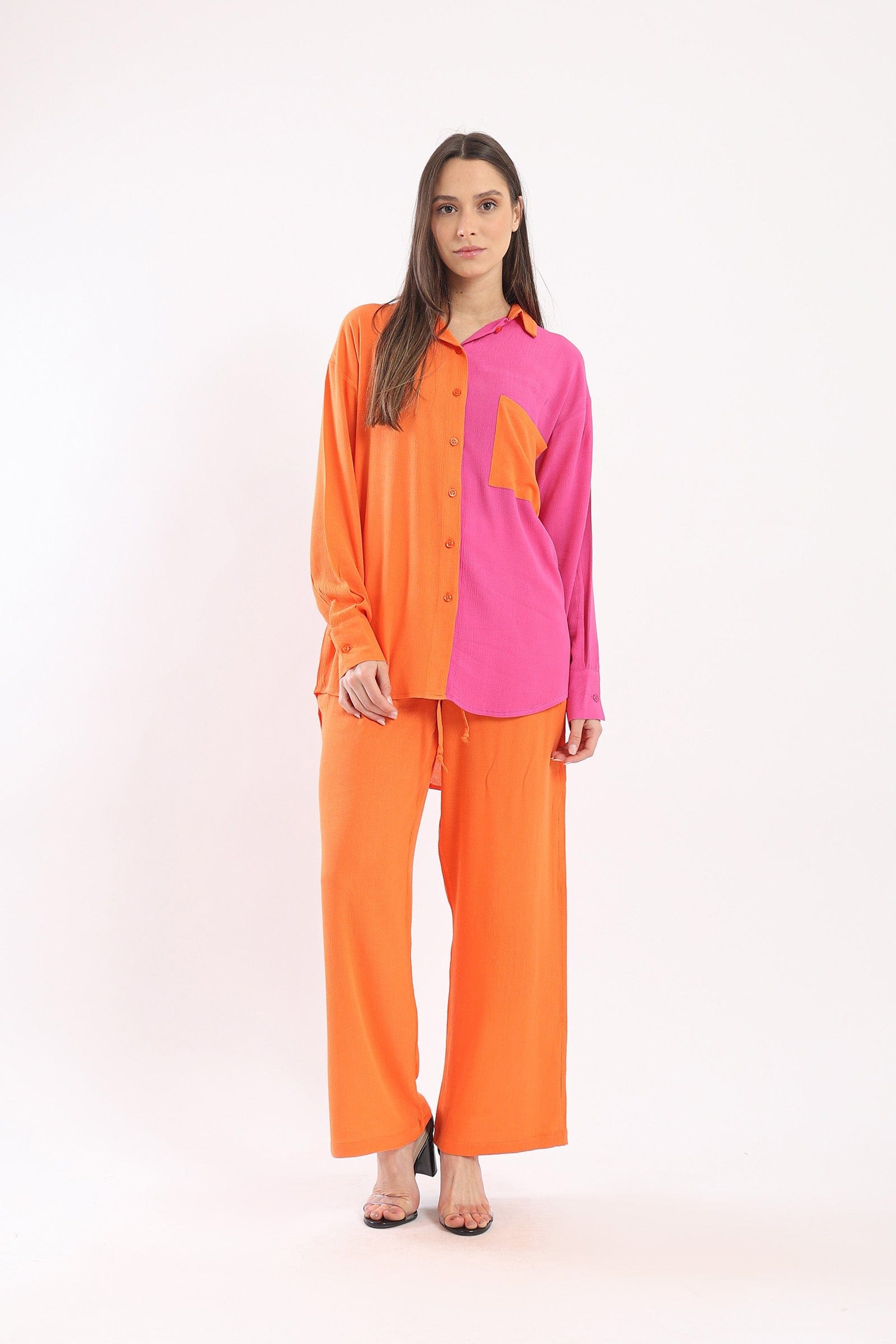 كارينا بنطلون سادة واسع برباط على الخصر قطن برتقالي