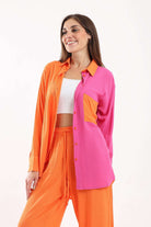 كارينا قميص نسائي ملون نص ونص طويل برتقالي