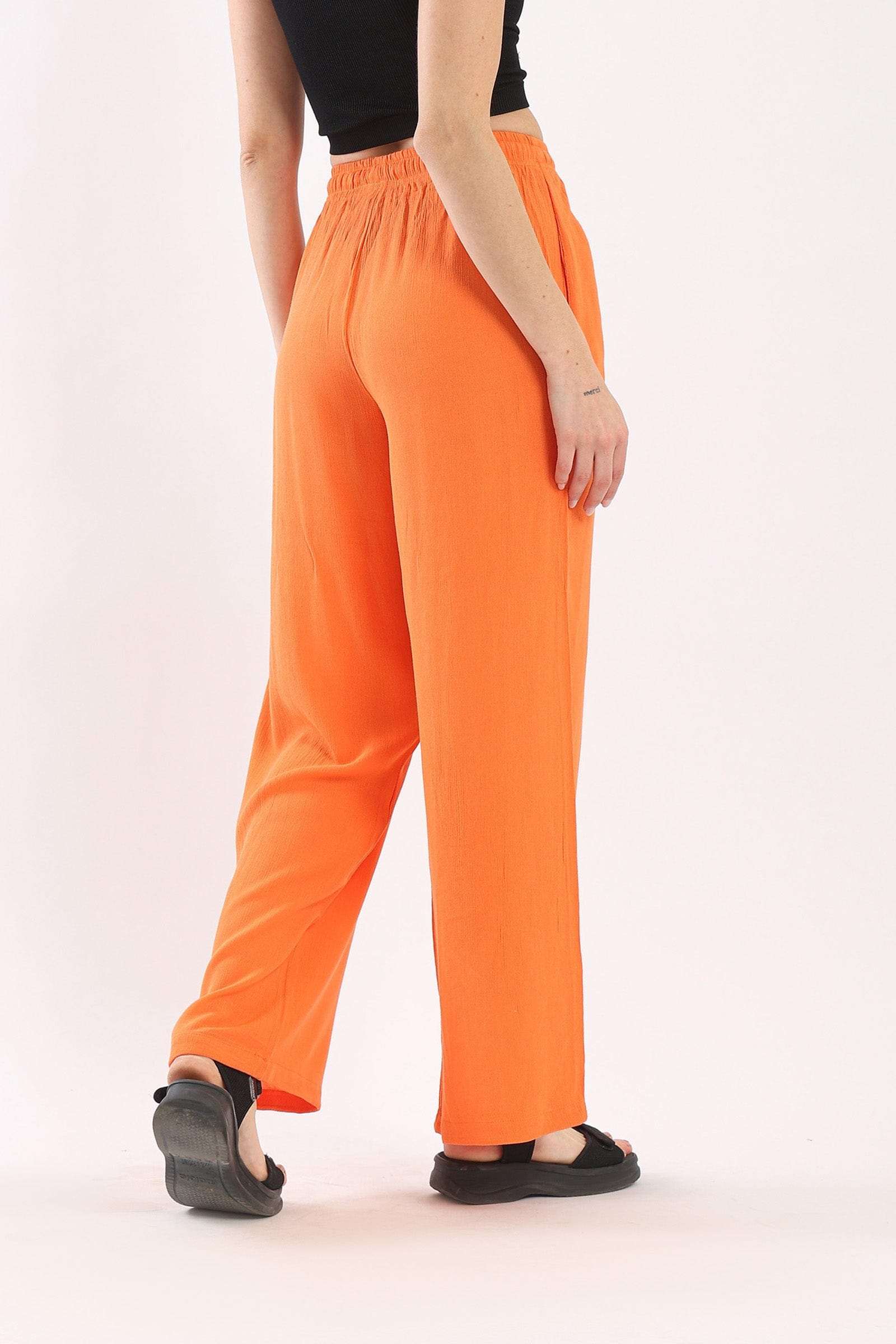 كارينا بنطلون سادة واسع برباط على الخصر قطن برتقالي