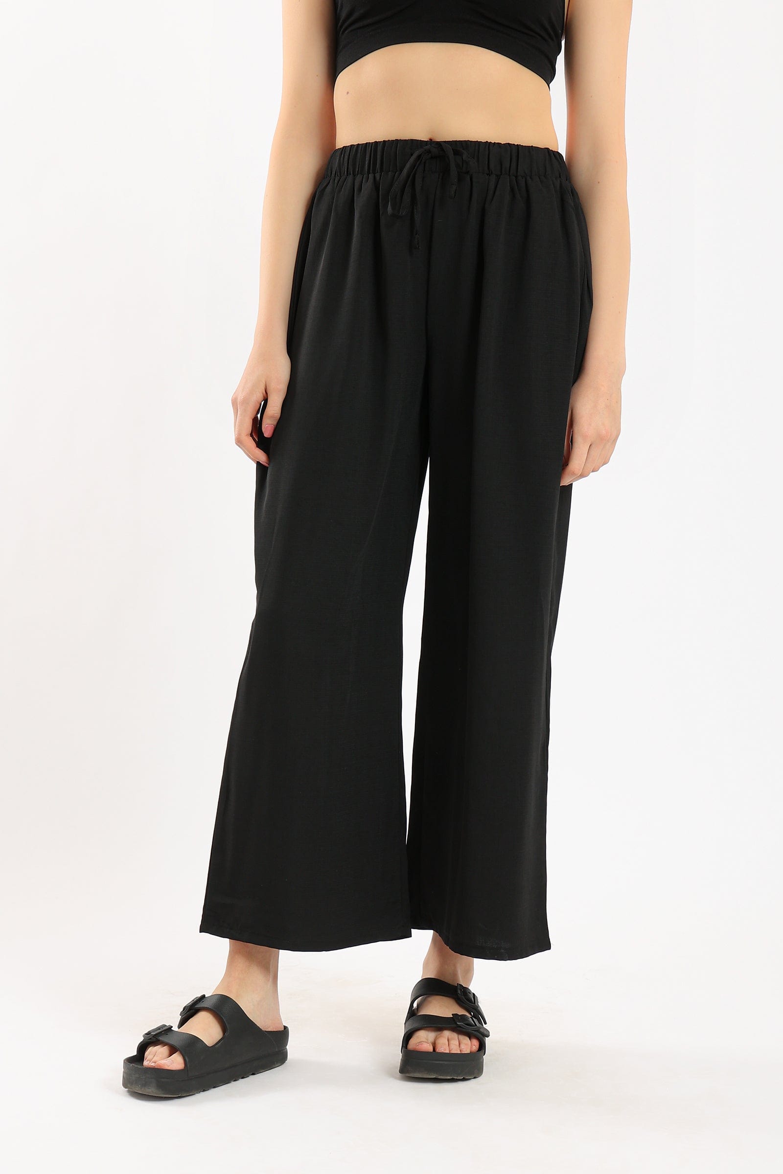 كارينا بنطلون وايد ليج سادة بخصر مطاطي