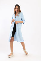 كارينا فستان قميص بفتحة مخفية بأكمام 3/4