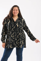 كارينا قميص مطبوع منقوش كم طويل نسائي ملون