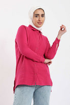 قميص واسع سادة بأزرار أمامية نسائي