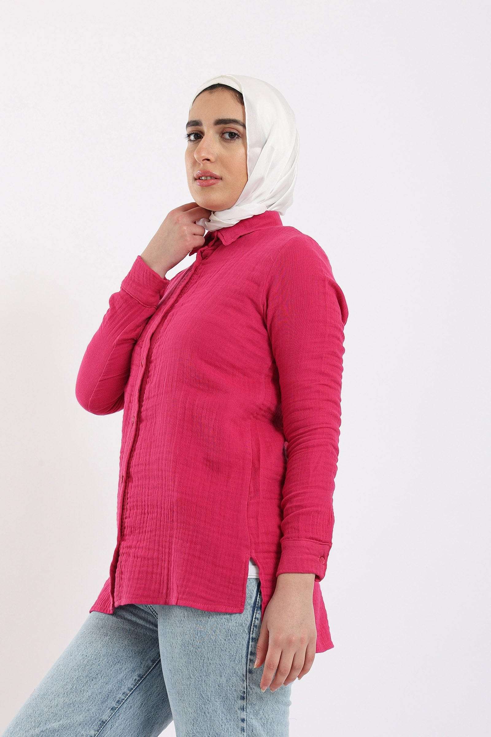 كارينا قميص واسع سادة بأزرار أمامية نسائي