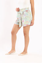 كارينا شورت بيجامة منقوش برباط على الخصر ملون