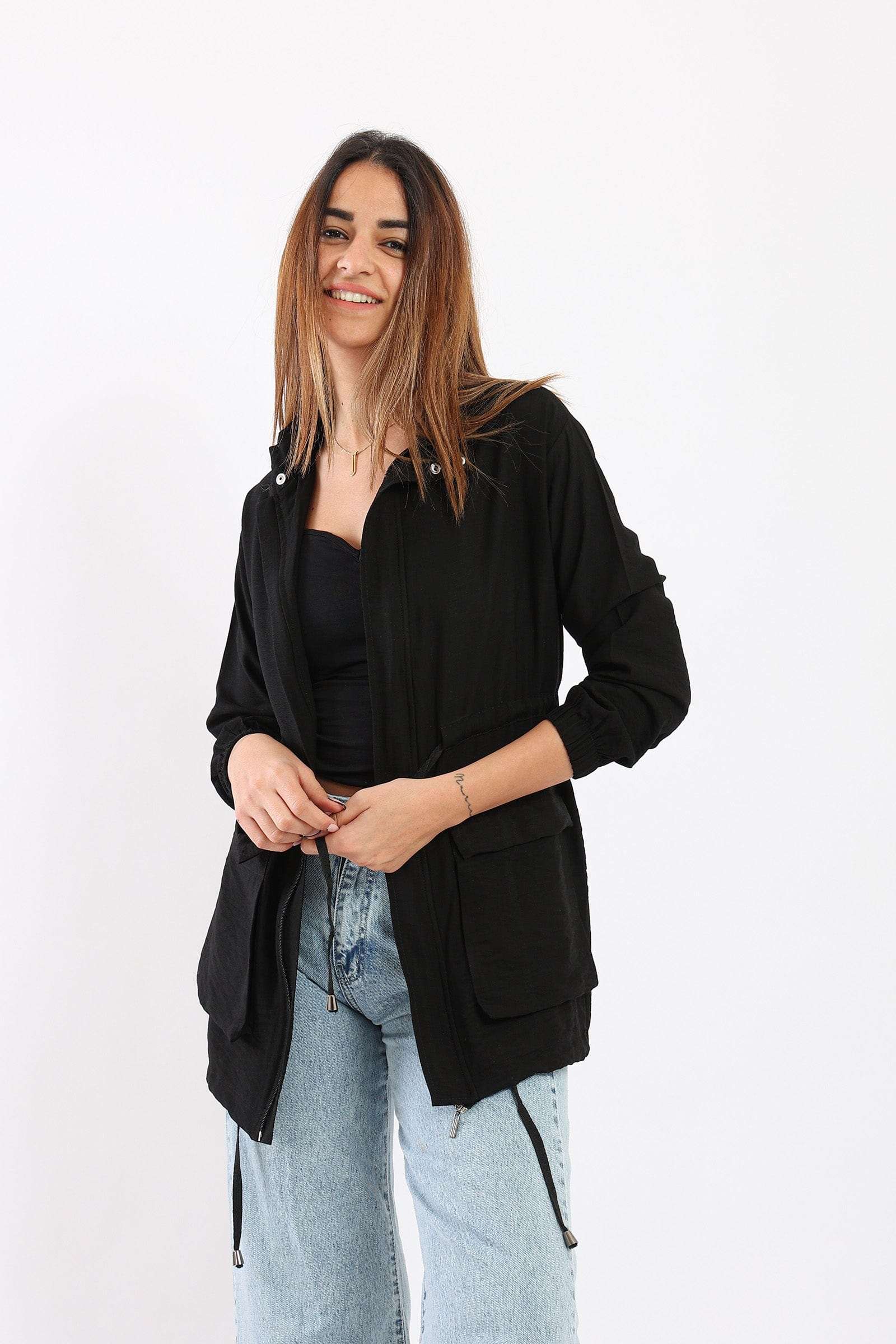 جاكيت طويل بجيوب كم طويل