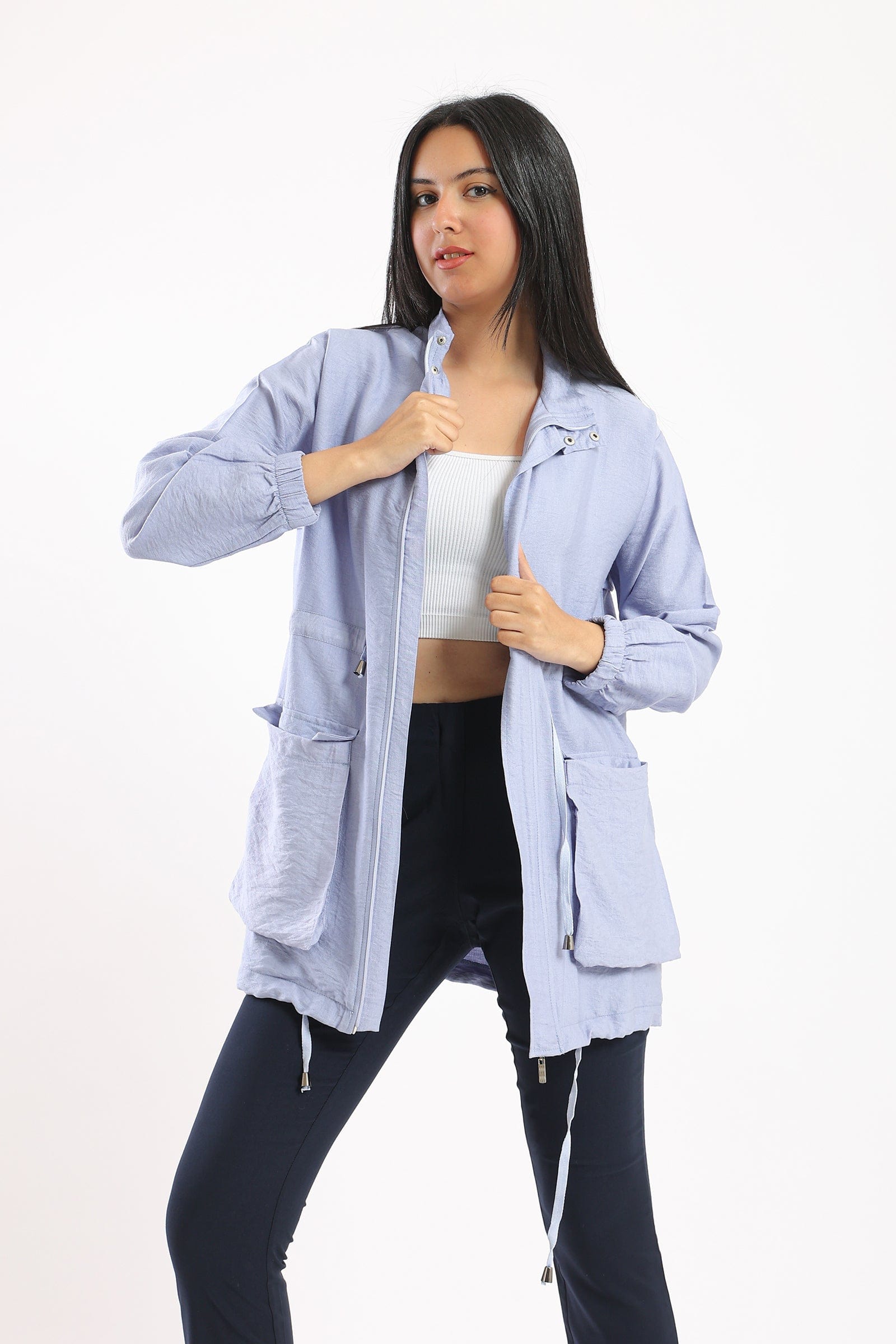 كارينا جاكيت طويل بجيوب كم طويل