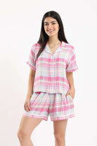 كارينا بلوزة بيجامة كاروهات بقصة قميص