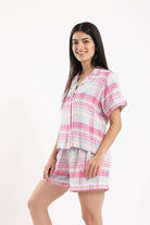 كارينا شورت بيجامة كاروهات للمنزل ملون