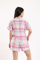 كارينا بلوزة بيجامة كاروهات بقصة قميص