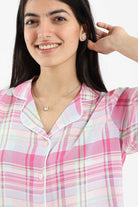 كارينا بلوزة بيجامة كاروهات بقصة قميص