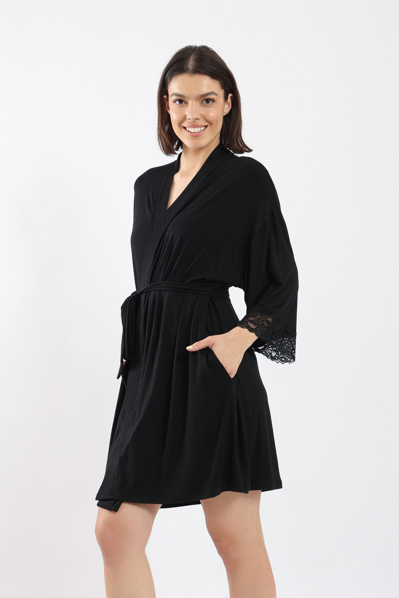 كارينا روب سادة قصير مع حزام الخصر