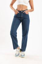 كارينا بنطلون جينز مستقيم واسع سادة نسائي أزرق