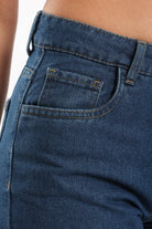 كارينا بنطلون جينز مستقيم واسع سادة نسائي أزرق