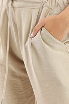 كارينا بنطلون رياضي نسائي واسع بخصر مكشكش بيج