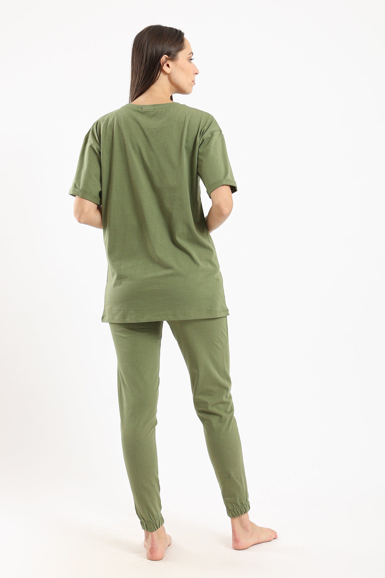 كارينا بيجامة تيشيرت نص كم وبنطلون بأسورة نسائي