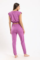كارينا طقم بيجامة بحواف مطاطية توب وبنطلون