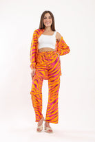 كارينا قميص بنقشة ألوان زيبرا كم طويل ملون