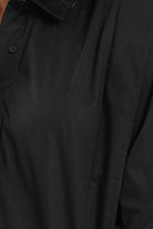 كارينا قميص سادة بأزرار أمامية كتف مدبب كم طويل