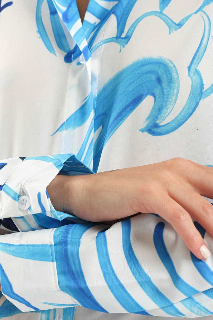 كارينا فستان على شكل قميص مطبوع مفتوح من الجانب ملون