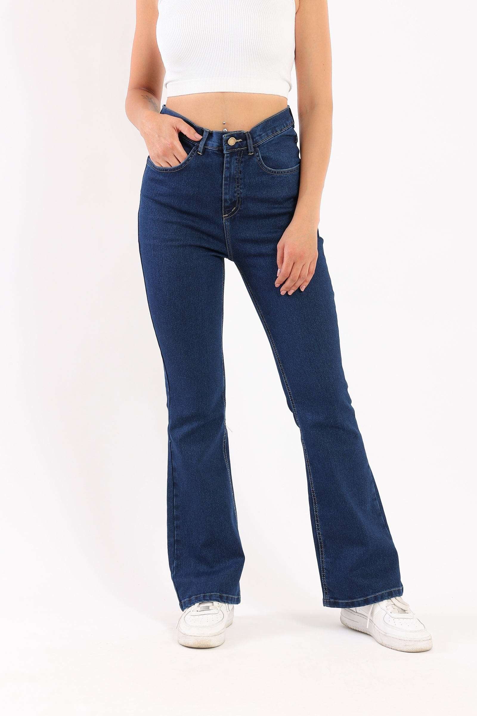 كارينا بنطلون جينز واسع من أسفل من القطن