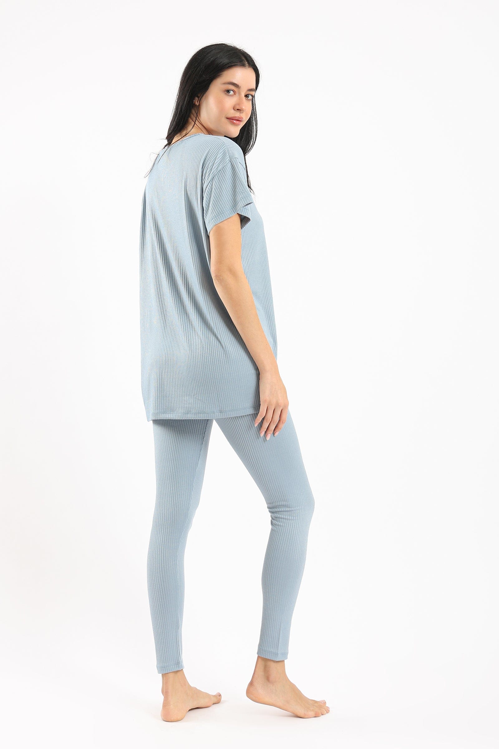 كارينا طقم بيجامة مضلع تيشيرت نص كم وبنطلون