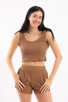 كارينا طقم بيجامة توب وشورت مضلع