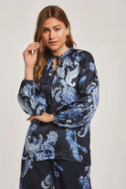 داليدرس بلوزة نسائية مطبوع بأكمام طويلة نيلي