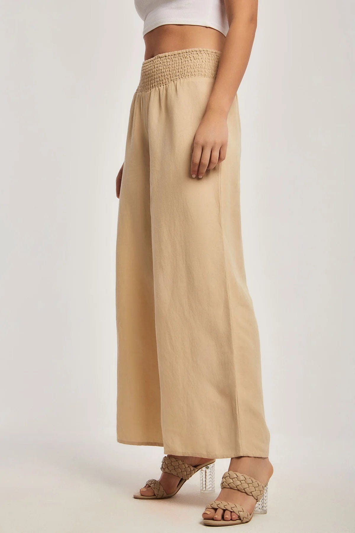 داليدرس بنطلون نسائي سادة واسع بخصر مطاط بيج