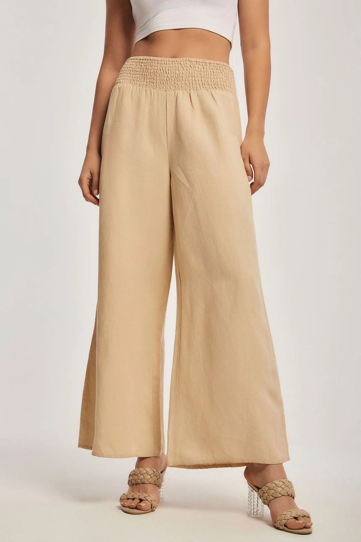 داليدرس بنطلون نسائي سادة واسع بخصر مطاط بيج