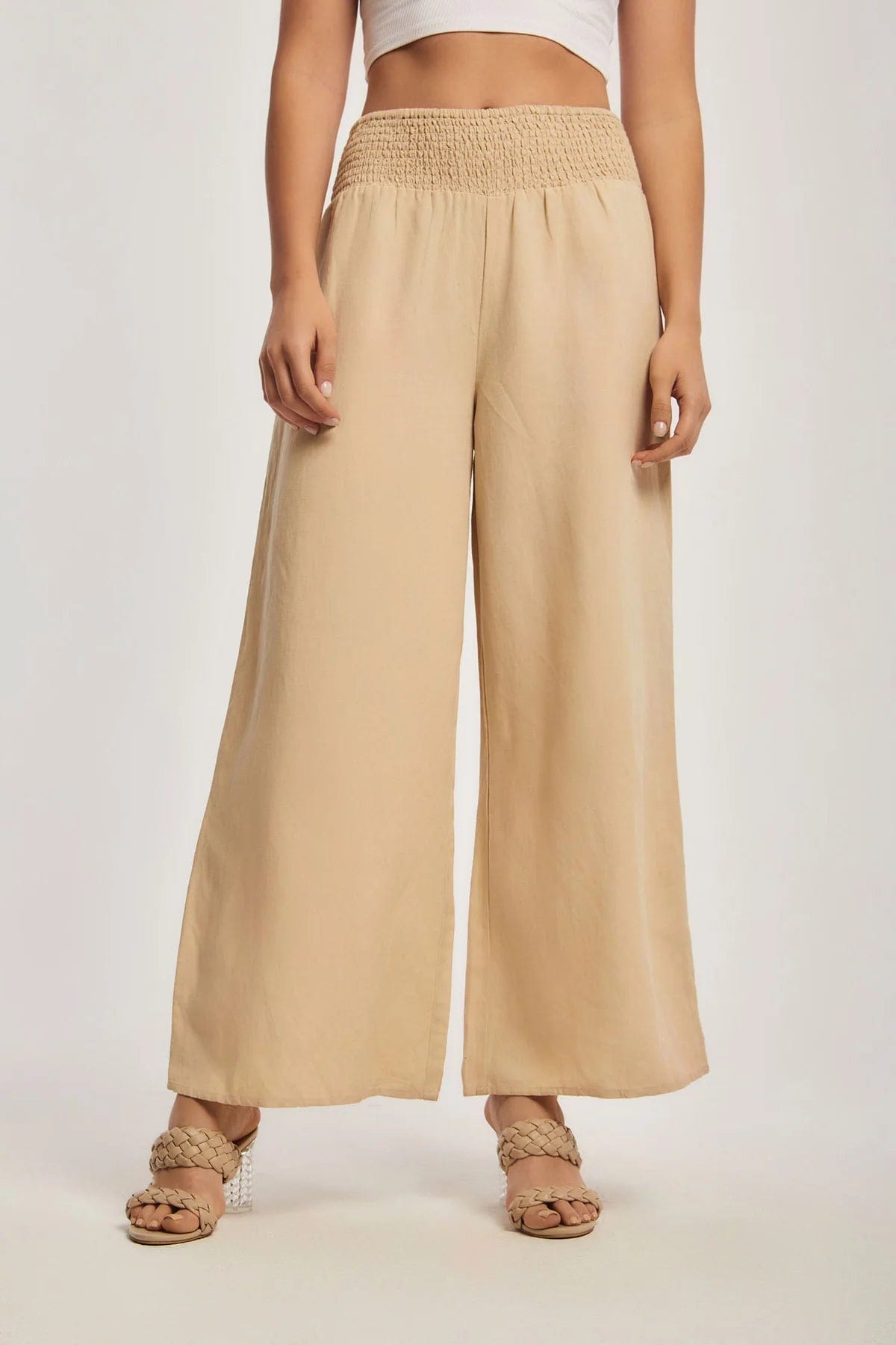 داليدرس بنطلون نسائي سادة واسع بخصر مطاط بيج