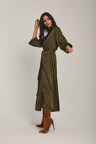 داليدرس فستان نسائي سادة بحزام عالخصر زيتوني