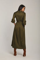 داليدرس فستان نسائي سادة بحزام عالخصر زيتوني