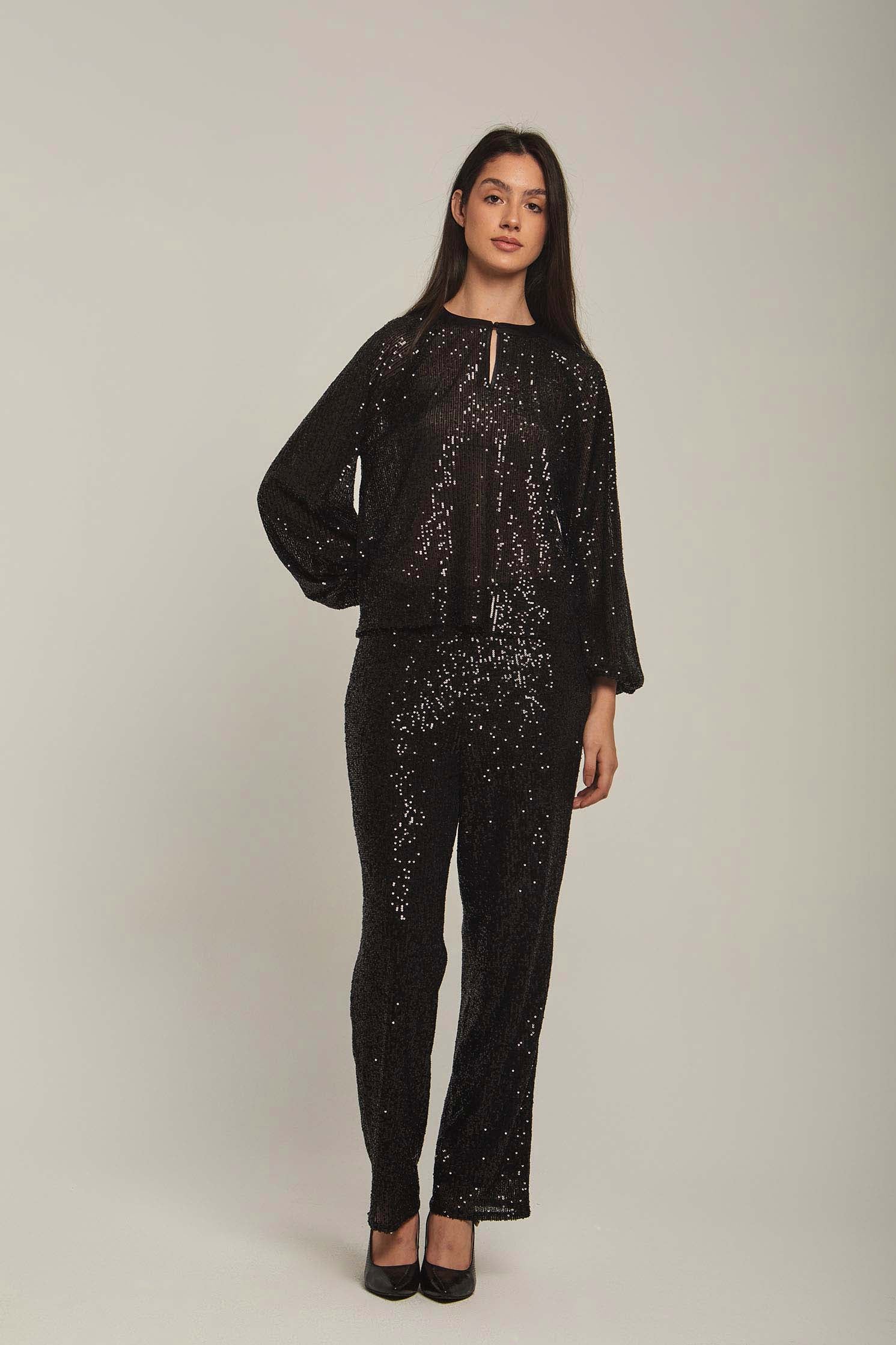 داليدرس بلوزة نسائية بترتر سهرة لميع أسود