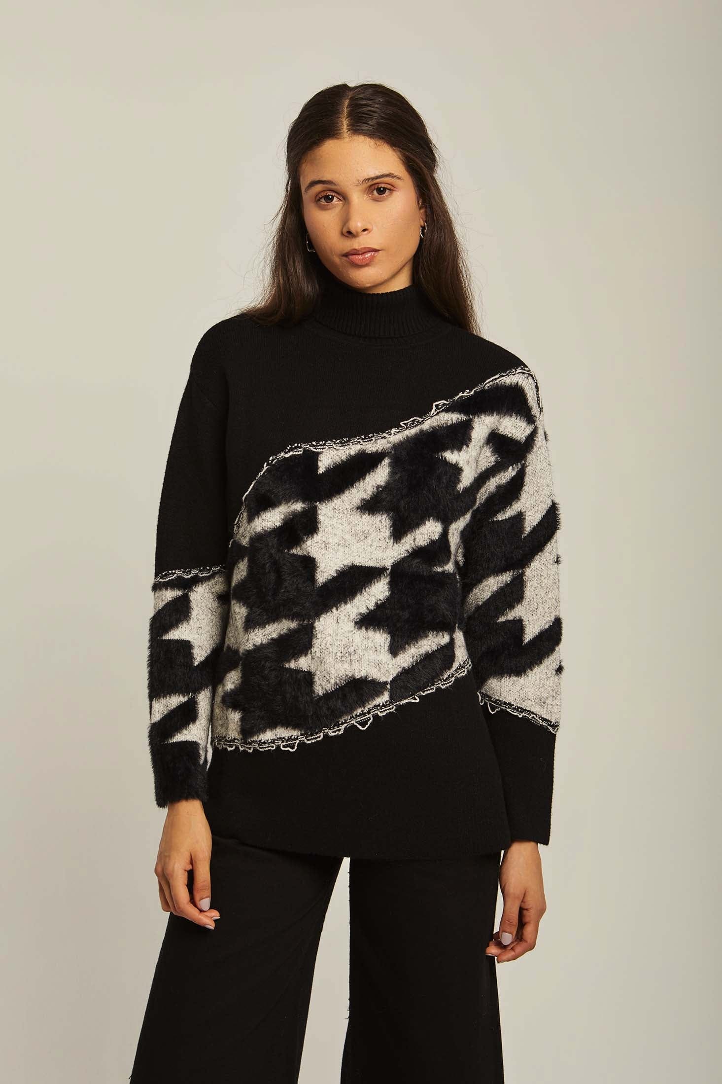 داليدرس بلوفر نسائي منسوج برقبة مرتفعة أسود