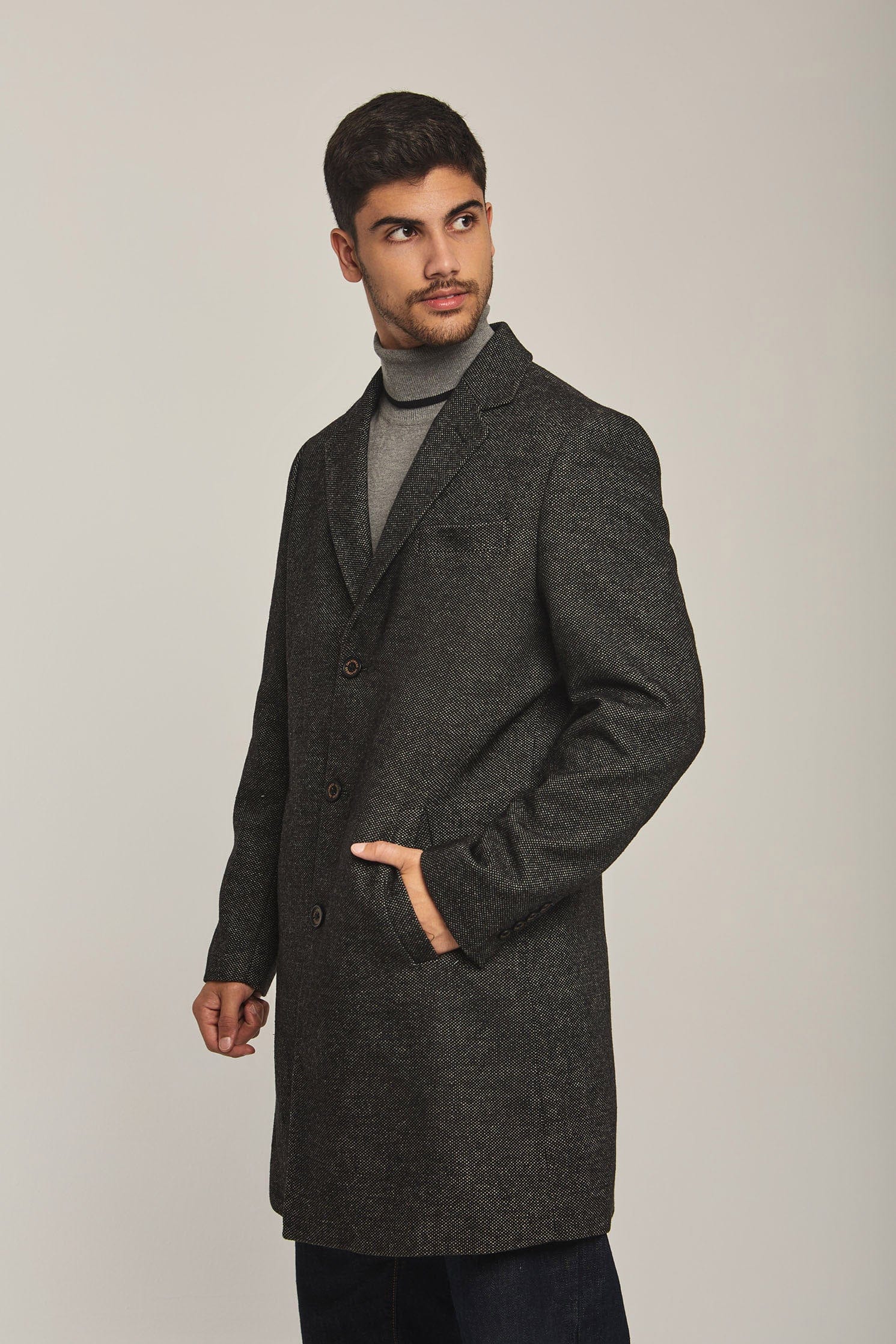 داليدرس بالطو رجالي طويل سادة أسود