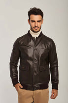 داليدرس جاكيت جلد رجالي ازرار وجيوب فوج