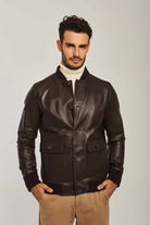 داليدرس جاكيت جلد رجالي ازرار وجيوب فوج