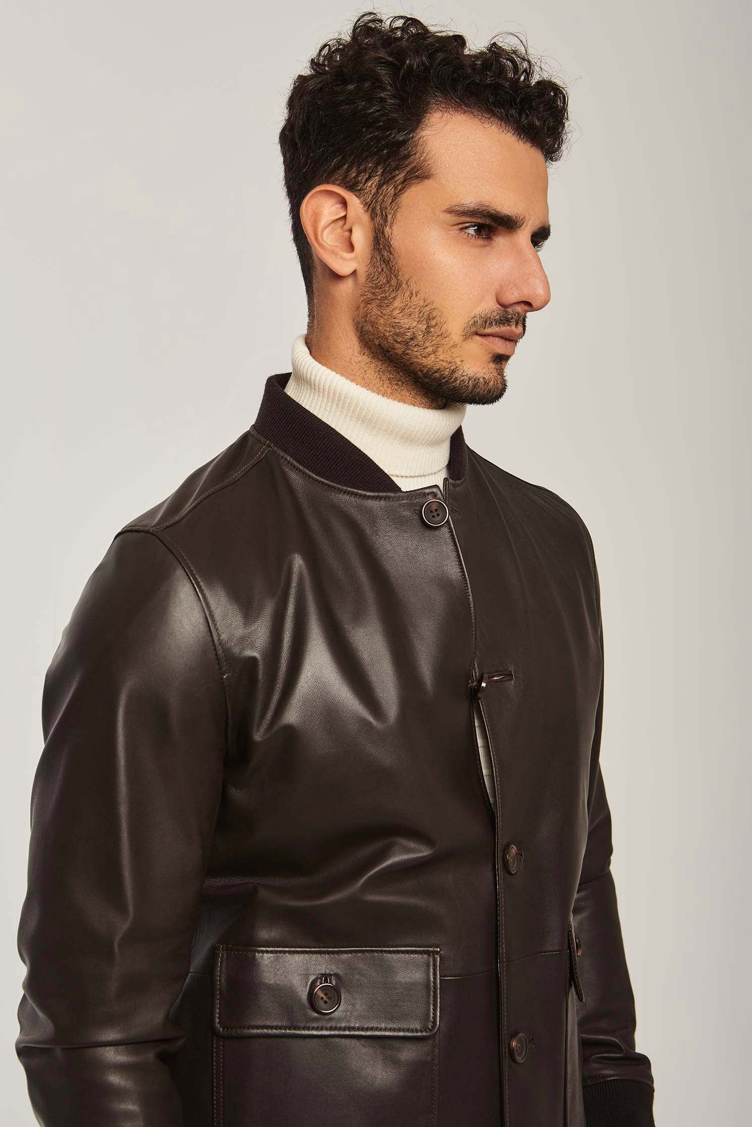 داليدرس جاكيت جلد رجالي ازرار وجيوب فوج