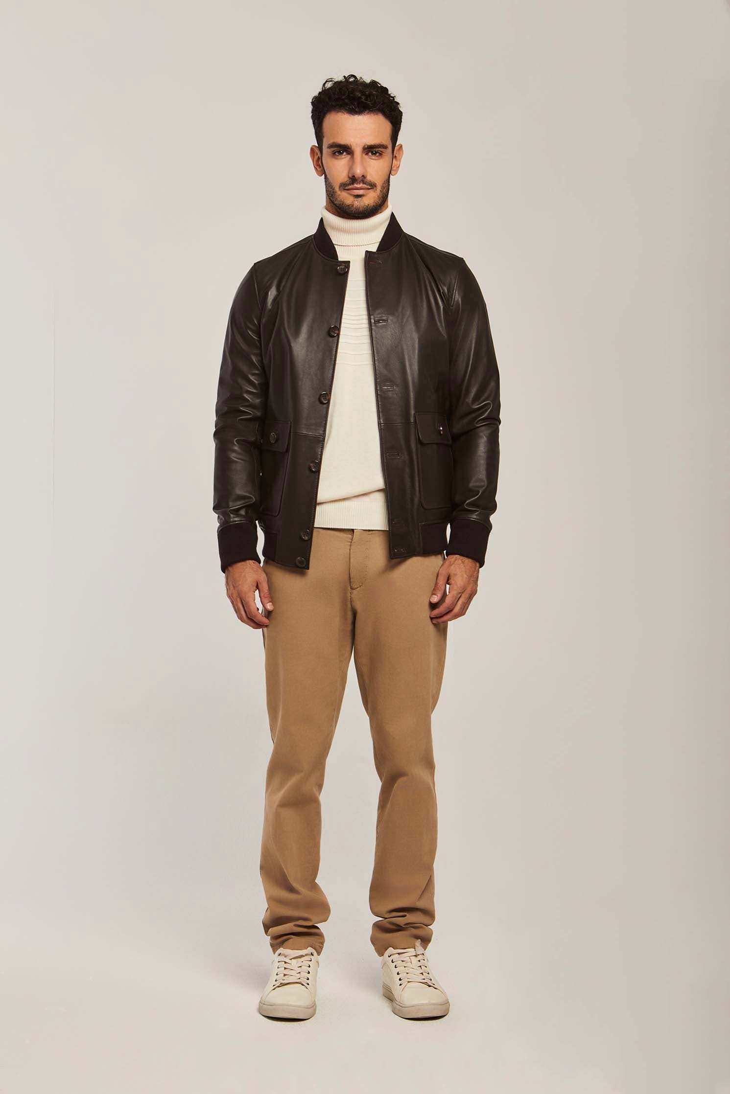 داليدرس جاكيت جلد رجالي ازرار وجيوب فوج