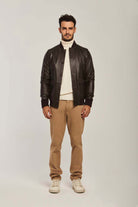 داليدرس جاكيت جلد رجالي ازرار وجيوب فوج