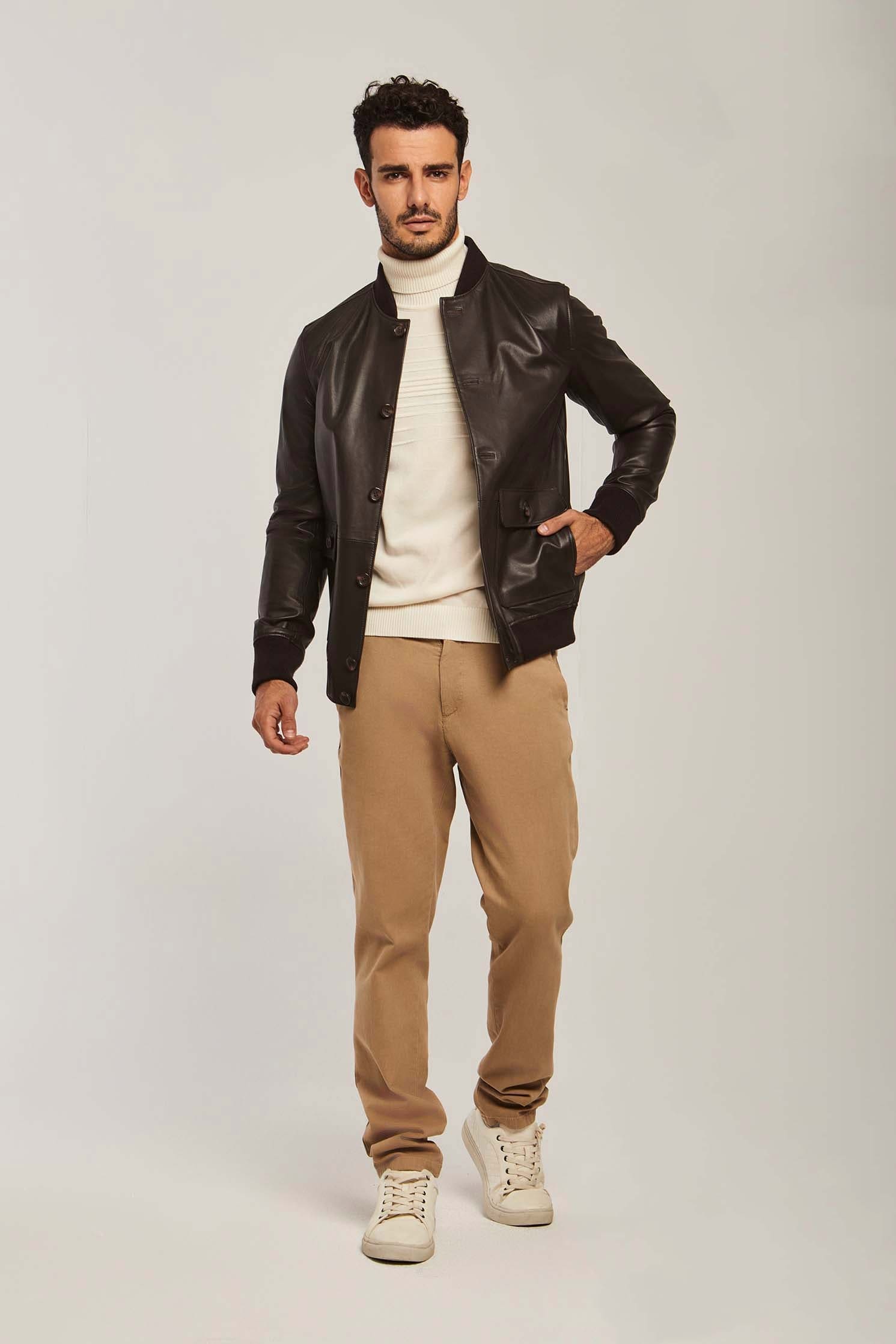 داليدرس جاكيت جلد رجالي ازرار وجيوب فوج