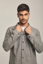 داليدرس جاكت رجالي سادة بازرار وجيوب مزيج رمادي