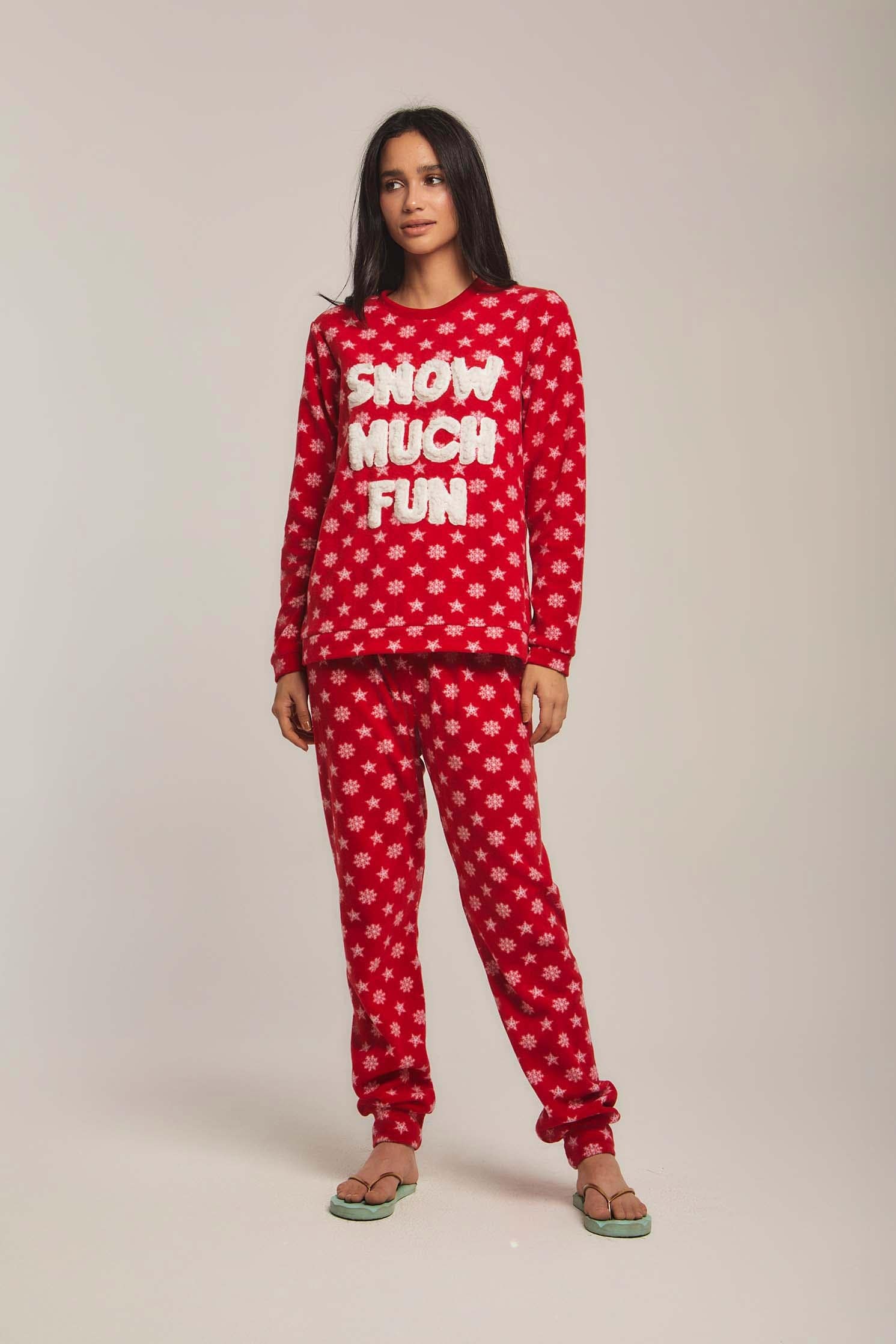 داليدرس بيجامة نسائية بنمط ثلج أحمر