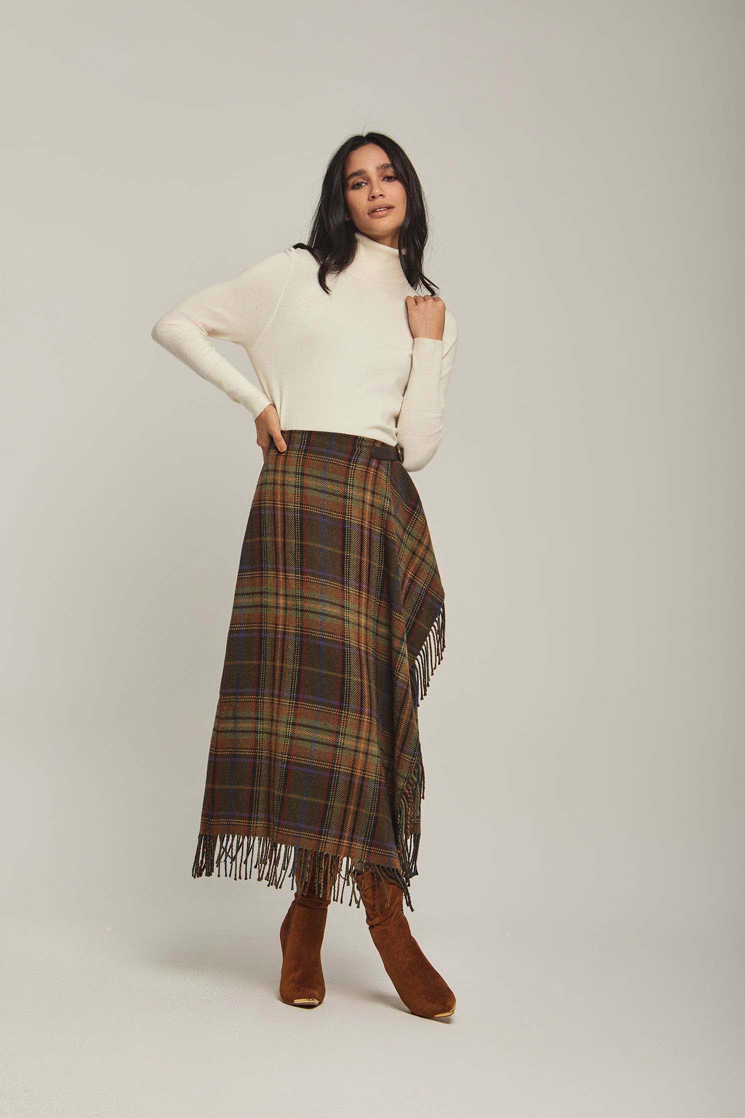 داليدرس تنورة نسائية لف كاروهات ميدي متعدد الألوان