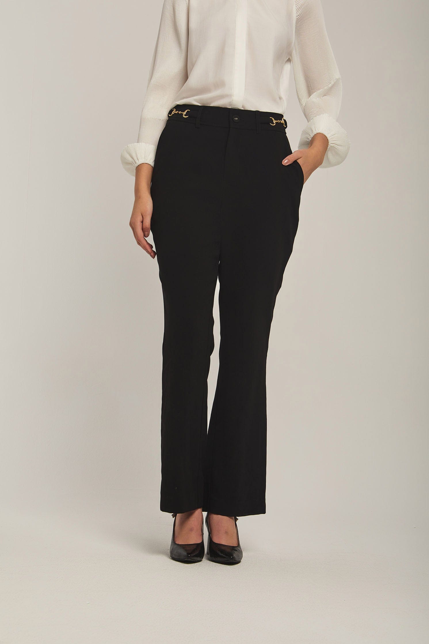 داليدرس بنطال نسائي سادة رسمي واسع من الأسفل أسود