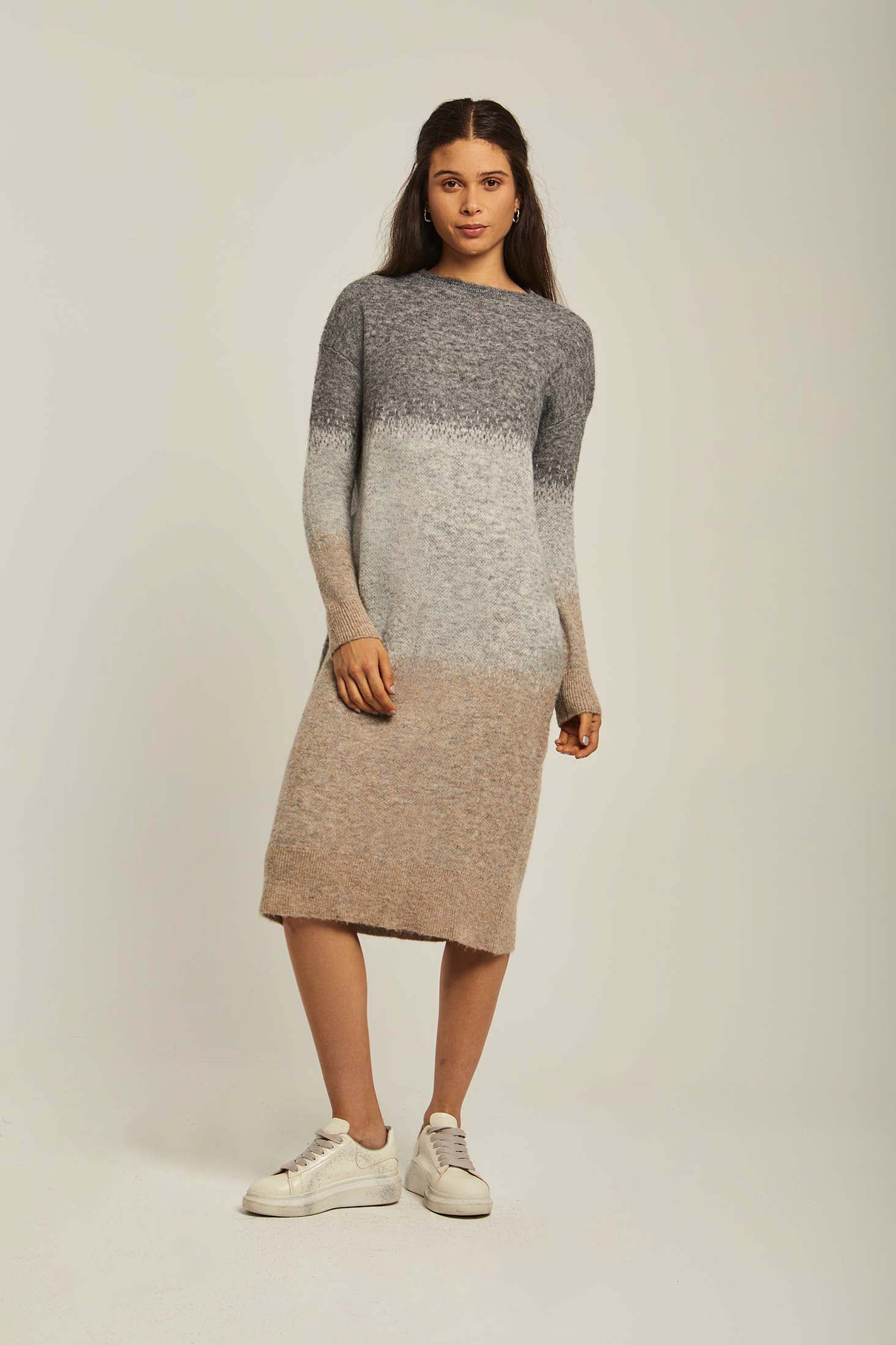 داليدرس فستان نسائي 3/4 الوان مدرجة برتقالي محترق