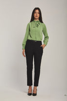 داليدرس بنطال نسائي ضيق رسمي بتوكة على الخصر أسود